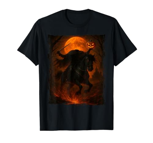 Headless Horseman Scary Pumpkin Halloween Mens Boys T-Shirt, Men, Black, 3X-Large