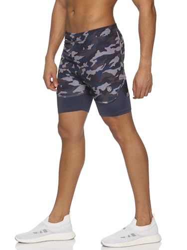 Image of DOMIN8 Men's Camouflage Printed Shorts with Elasticated Waist & Inner Tights (XL)