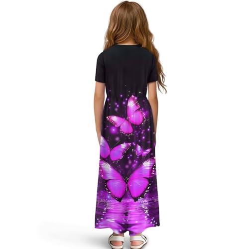 Girl's Short Sleeve Long Dress Loose Casual Maxi Dresses with Pockets CEW Neck A-Line Dress for 5-14 Years2