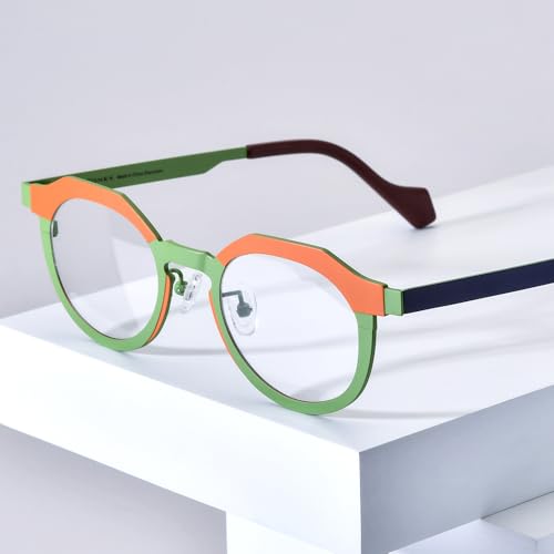Image of FONEX Colorful Pure Titanium Glasses Frame Women Retro Round Eyeglasses