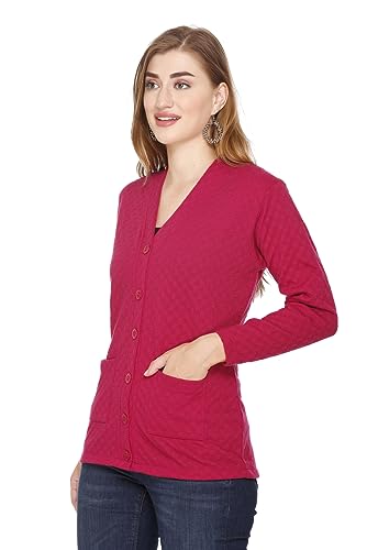 Image of Women's Woolen V-Neck Cardigan - Heavy Daffodil Fabric Winter Wear Acropoly Wool Cardigan for Women