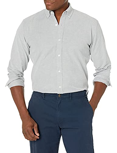 Amazon Essentials Men's Regular-Fit Long-Sleeve Solid Oxford Shirt, grey, X-Large