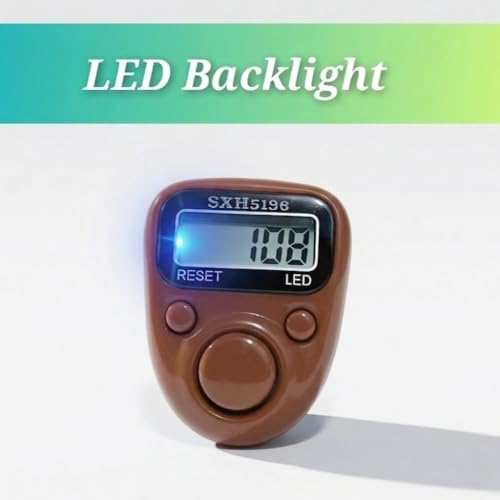 Image of Digital Hand Tally Counter, LED Display, Ring Design, Reset Button(Pack of 1) (Brown)