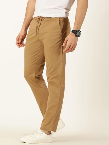 Image of Thomas Scott Men's | Solid | Light Weight | Breathable Fabric | Elasticated Waist | Mid Rise | Regular Fit | Cotton Blend | Drawstring | Chino Trouser | Pants