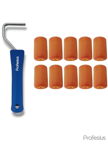 10x 5cm Profesius Flock Lackierwalzen, Lackrollen mit Steckbügel - Flockwalzen für anpruchsvolle Lackierungen mit wässrigen und leicht lösemittelhaltigen Lacken