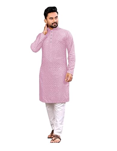 Image of Trustous Men's Indian Ethnic Wear Straight Lucknowi Kurta