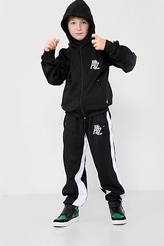 Kids Girls Boys Tracksuit Contrast Panel Fleece Hooded Top Bottom Gym Sportswear3
