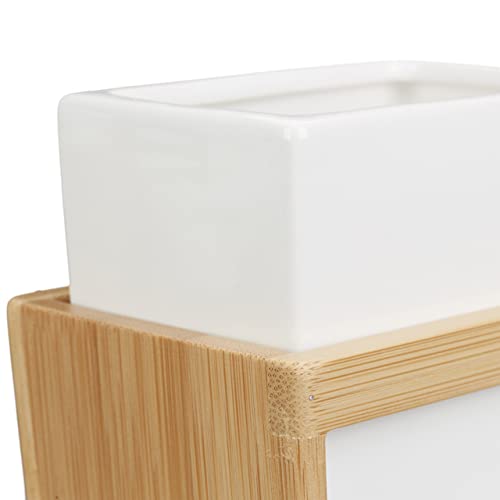 Relaxdays Bath Kit, 4-Piece Bathroom Accessories Set, Bamboo and Ceramics, Soap Dispenser and Tumbler, Natural/White - Image 7