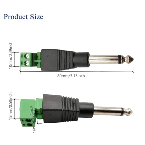 Image of MX 2 Pack 6.35mm 1 /4 inch Mono Plug TS 6.35mm Male Solderless Terminal Adapter Jack DIY Audio Cable Connector for Microphone Speaker Electric Guitar Bass Keyboard Amplifier Audio Cable Repair