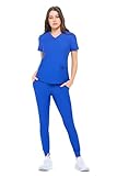 Natural Uniforms Conjunto de ropa quirúrgica con pantalones deportivos para mujer (True Royal Blue, talla 3XL)