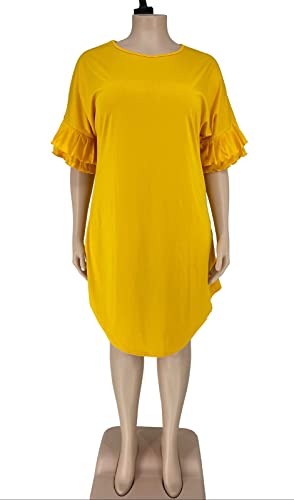 Image of Ekaliy Women's Casual Vintage Ruffle Sleeve Loose Party Midi Plus Size Dress Casual Summer