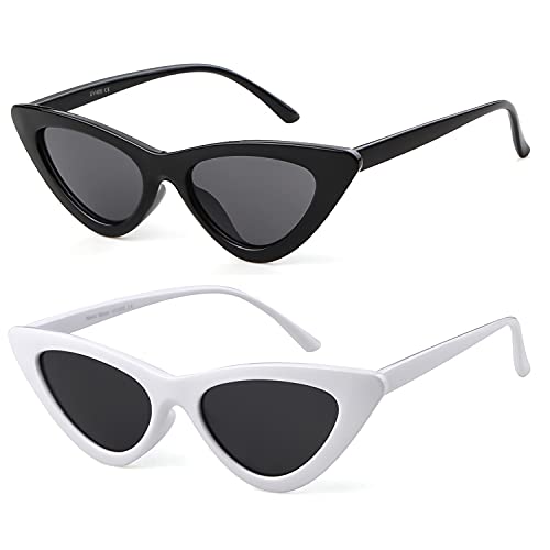 GIFIORE Retro Vintage Cat Eye Sunglasses for Women Trendy Narrow Cateye Frame Sun Glasses (2 Pack Black & White)