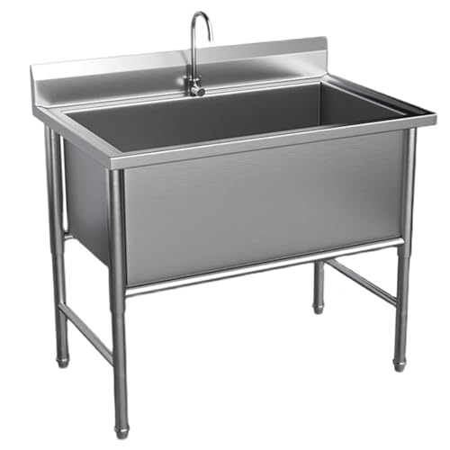 FIXARE ステンレススチール製シングルボウル自立型シンク1コンパートメントキッチン大型ユーティリティシンク、ランドリータブ、屋外バー用(15.7" Deep,100X70X80cm)
