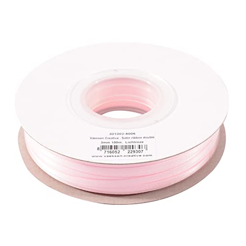 Vaessen Creative Rosa Satinband, 3 mm x 100 m Doppelsatinband, Schleifenband, Dekoband, Geschenkband, Stoffband für Hochzeit, Taufe und Geburtstagsgeschenke, 3MM