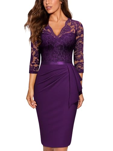 Image of Miusol Women's Retro V Neck Floral Lace Ruffle Style Cocktail Party Dress