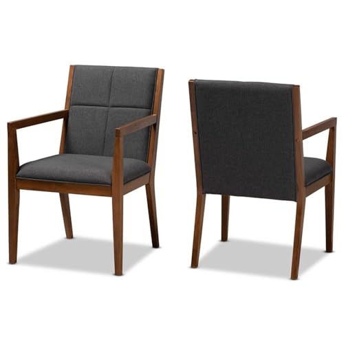 Sillón moderno tela gris oscuro madera marrón