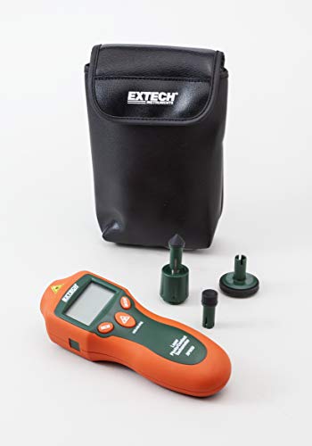 Image of Extech RPM33 Combination Contact /Laser Photo Tachometer - Digital Handheld Meter for RPM, Surface Speed, and Length - 2 to 99,999 RPM, 0.05% Accuracy, Backlit LCD Display, Memory, Case Included | Contact and non-contact laser RPM, surface speed and length, 0.05% accuracy, stores 10 sets, tape, case