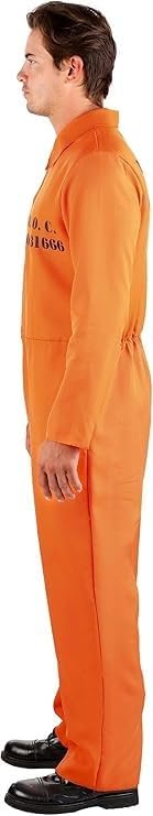 Seasons Prisoner Costume for Adults – Realistic Orange Inmate Jumpsuit with D.O.C. Prints & Handcuffs, Halloween Prison Outfit, Large 40–42 - Image 3