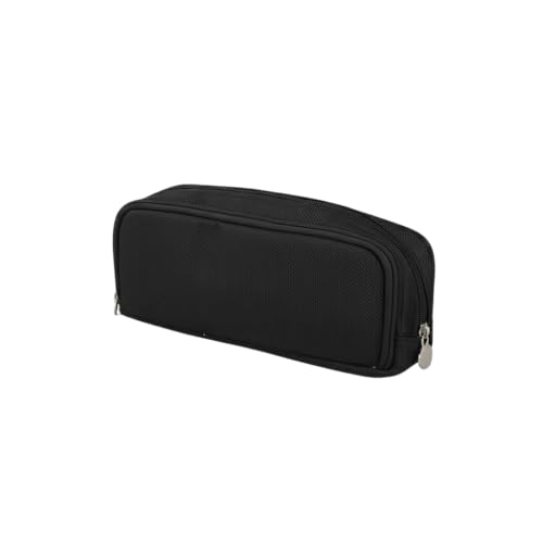 Genérico Estojo escolar de lona com forro interior e 3 compartimentos, grande capacidade 23,5 cm, organizador de lápis e material escolar, disponível em rosa, azul e preto, Preto, Estojo de poliéster