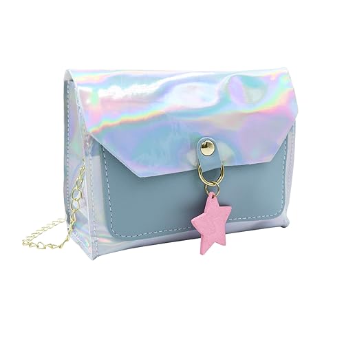 RARITYUS Holographic Silver Crossbody Bag for Girls Women Fashion Metallic Clutch Purse Shoulder Handbag with Star Pendant