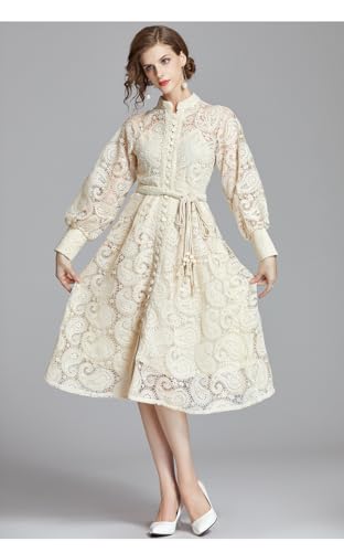 2025 Heavy Industry French Niche Court Lantern Sleeve Long Dress with Delicate Water Soluble Lace and3