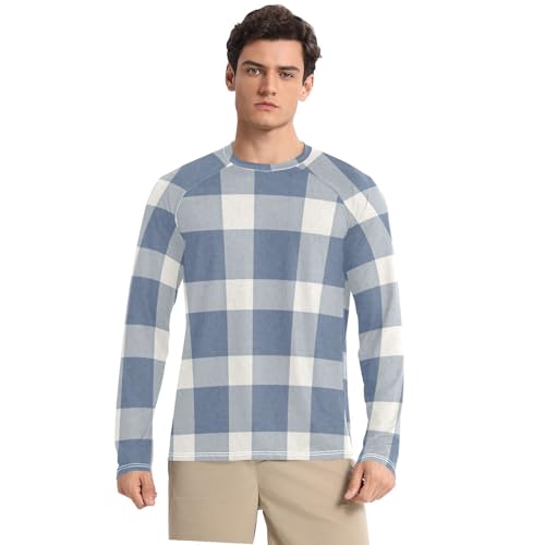 Buffalo Plaid Blue Men's UPF 50+ Swim Shirts Loose Type Loose Long Sleeve UV Sun Protection Hiking - Main Image