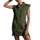 Half Zip Sweatshirt Dress for Women Cap Sleeve Lapel V Neck Tennis Dress Fall Dress Pullover Tunic Mini Dress with Pockets Loose Workout Golf Dress Casual Vacation Dress Athletic Comfy Dress Hoodie
