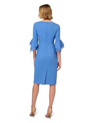 Image of Adrianna Papell Stretch Knit Crepe Sheath Dress with Tiered Organza Bell Sleeve