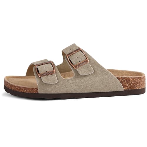 Image of KIDMI Unisex Summer Sandals Arch Support Cork Footbed Slide Sandals with Double Adjustable Buckle for Women Men