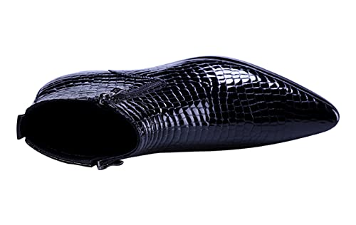 SANTIMON Men's Ankle Patent Leather Fashion Plaid Zipper Pointed Toe Casual Boots4