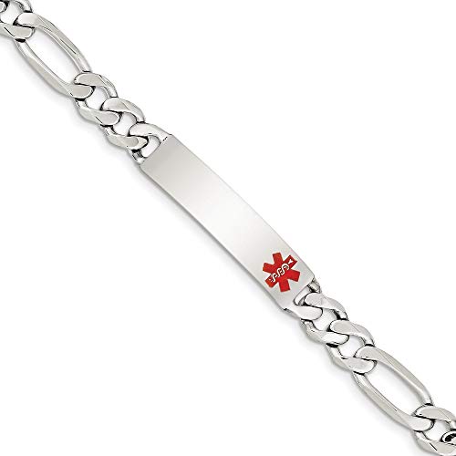 925 Sterling Silver Engravable Lobster Claw Closure Polished Medical Figaro Nautical Ship Mariner Anchor Link Id Bracelet 8.5 Inch Measures 9Mm Wide Jewelry Gifts For Women #TOP12