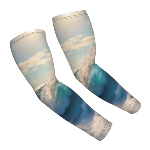LIXLZH Mangas de brazo con estampado de olas oceánicas para hombres y mujeres, mangas deportivas, correr, ciclismo, senderismo, blanco, talla única, blanco, talla única, Color blanco., Talla única