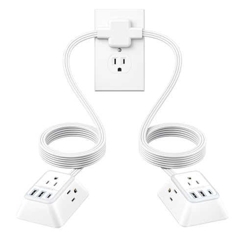 NTONPOWER Split Extension Cord 12FT, Twin Extension Cord Splitter with 3 AC Outlets on Each Side, 2 USB-A & 1 USB-C, 1080J Surge Protector, Flat Plug
