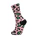 Pink and Green Leopard Print Fashion womens crew socks running athletic wicking black socks for (2-Pair)