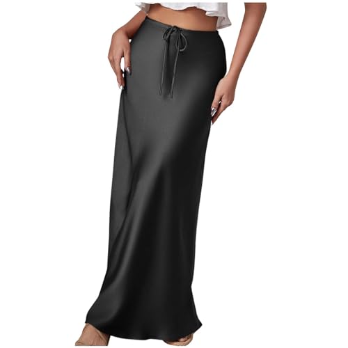 Maxi Skirt Women's Solid Color High Waist Drawstring Adjustable Ankle Comfortable Work Business Office Skirt