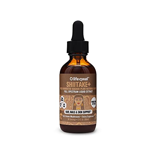 LIFE CYKEL Shiitake Mushroom Extract with Kakadu Plum - Hair, Skin & Nail Support, Anti Aging Supplement- 100% Organic Mushrooms, Immune Boosting, Vitamin C Made in The US- 2 oz(Packaging May Vary)