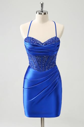 Womens's Short Satin Homecoming Dresses for Teens Spaghetti Straps Sequin Corset Prom Cocktail Party Gown2