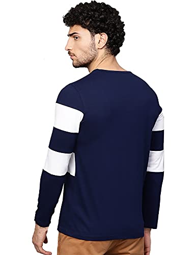 Image of EYEBOGLER Men's Striped Regular fit T-Shirt (T5 Navy Blue White S)
