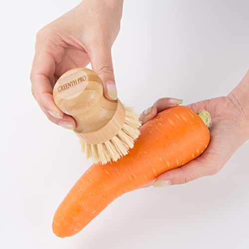 Greenth Pro Bamboo Dish Brush-2 Pack Eco Friendly Sisal Scrubber Brush With Ceramics Holder-Wooden Brush For Pot,Dish And Vegetables #TOP4