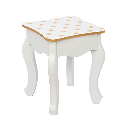 Image of Vanity Set,ShyneeMakeup Dressing Vanity Set Wooden Princess Makeup Table with Cushioned Stool,Drawer,Wooden Legs and Mirror, Make Up Dressing Play Set for Girls (Yellow dots)