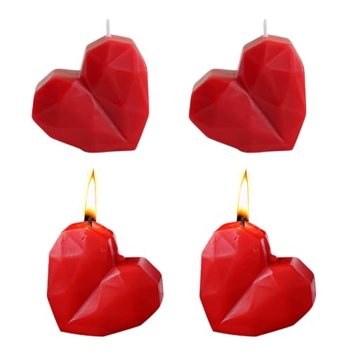 JOYWU 4 Pcs Valentine's Day Candles,Handmade Scented Red Heart Candles,Rose Shaped Flower Candles,Mini Flower Tealight Candles,Mini Heart Candles,Romantic Candles for Wedding,Anniversary (Heart)