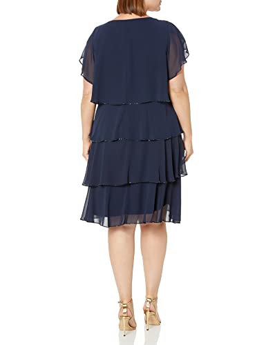 S.L. Fashions Women's Plus Size Capelet Tier Dress with Beaded Detail-Closeout2