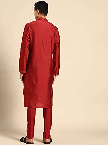 Image of Rajubhai Hargovindas Men's Banarasi Cotton Silk Thread Work Kurta Set With Churidar