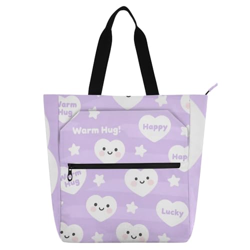 Bolsas de mano lavanda feliz con bolsillo externo para evitar el desorden