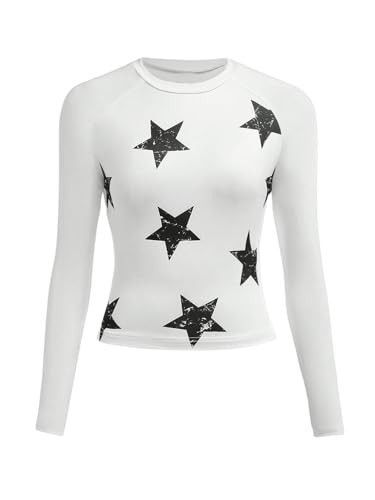 SOLY HUX Girl's Graphic Tees Star Print Long Sleeve T Shirt Crew Neck Slim Fit Casual Tops