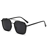 Back to School Sunglasses for Travel USE, Fashion Fall/Summer 2025 Geometric Frame Double Beam Sun Glasses Trends (Black)