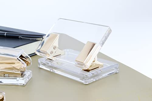 Dany Marcus Locher aus transparentem Acryl mit goldenem Metall, Papierlocher für 30 Blatt mit Auffangbehälter und Faltmarkierung