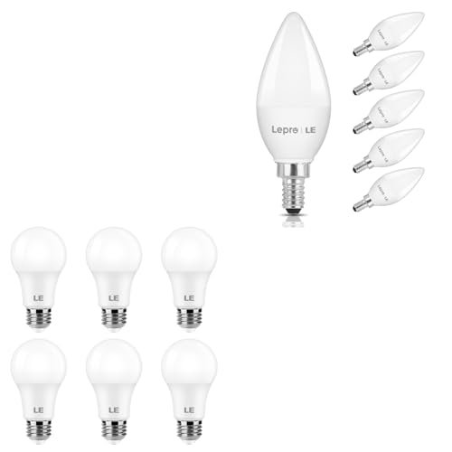 LE Lepro丨 Bundle - LED Light Bulbs E26 60 Watt Equivalent, 9W 800 Lumens Non-Dimmable, Soft Warm White 2700K + E12 LED Candelabra Light Bulbs, 5000K Daylight White 5.5W, 40W Equivalent B11 C