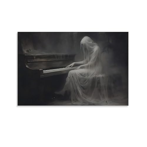 Ghost Pianist Gothic Wall Decor Dark Academia Canvas Printing Wall Art Vintage Oil Painting Prints Ethereal Music Posters Aesthetic Picture For Home Living Room Bedroom 12x18inch(30x45cm) by Generic - Used condition - US$14.29