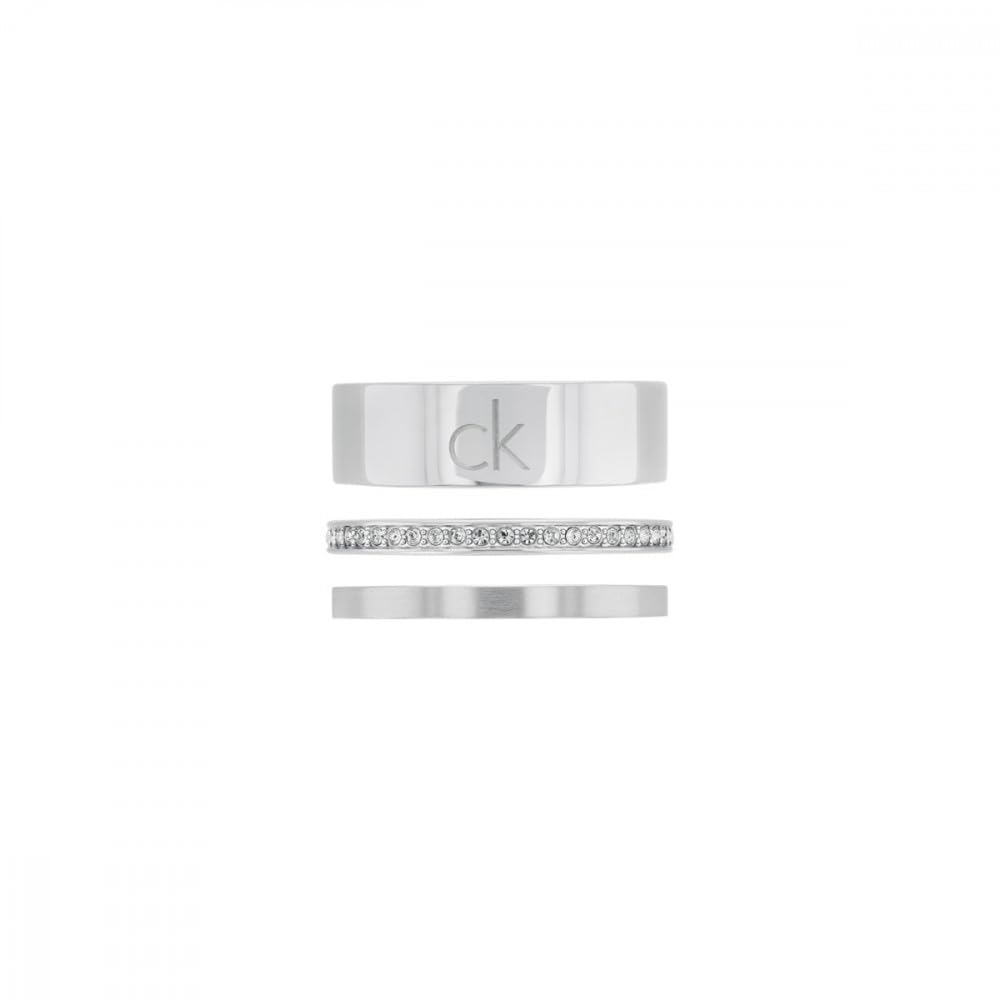 Calvin Klein Women's CK TRIO Collection Set of 3 Rings in Stainless Steel Embellished with Crystals - 35000794D
